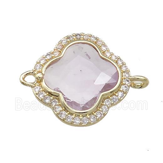 Amethyst Clover Connector Pave Zircon Lt.purple Gold Plated