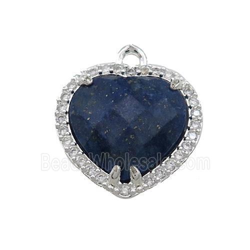Blue Lapis Lazuli Heart Pendant Pave Zircon Platinum Plated