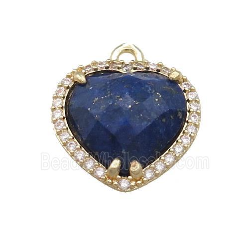 Blue Lapis Lazuli Heart Pendant Pave Zircon Gold Plated