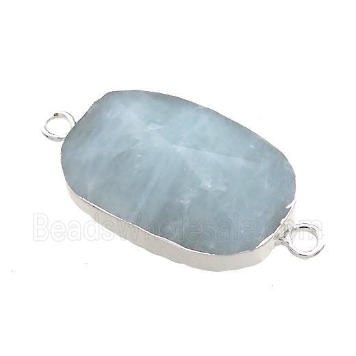 Blue Aquamarine Oval Connector Pointed Silver Plated