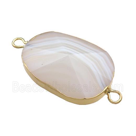 Blue Lace Agate Oval Connector Pointed Gold Plated