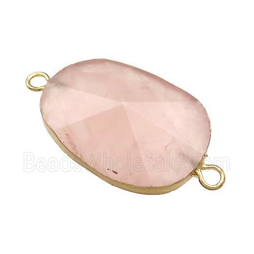 Pink Rose Quartz Oval Connector Pointed Gold Plated