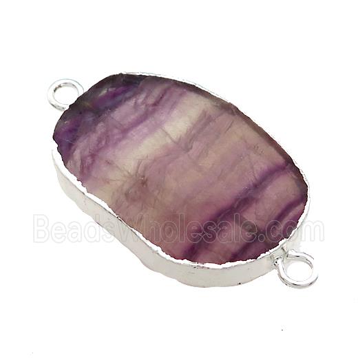 Purple Fluorite Oval Connector Faceted Silver Plated