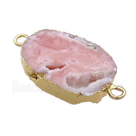 Pink Opal Oval Connector Rough Gold Plated
