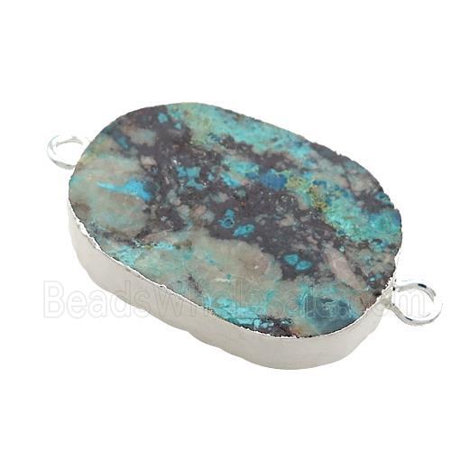 Green African Turquoise Oval Connector Flat Silver Plated