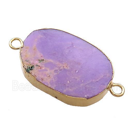 Purple Phosphosiderite Oval Connector Flat Gold Plated