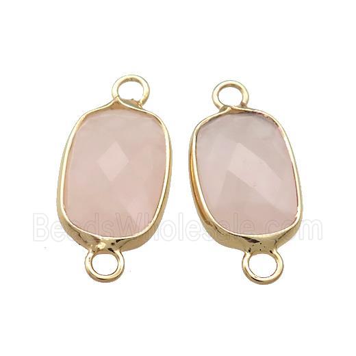 Pink Rose Quartz Rectangle Connector Faceted Gold Plated
