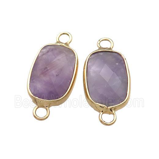 Purple Amethyst Rectangle Connector Faceted Gold Plated