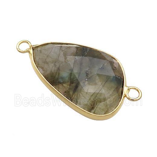 Natural Labradorite Triangle Connector Faceted Gold Plated