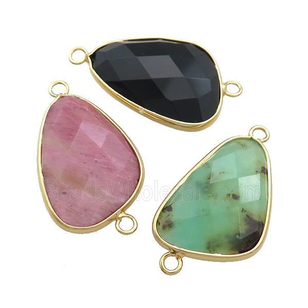 Mixed Gemstone Triangle Connector Faceted Gold Plated