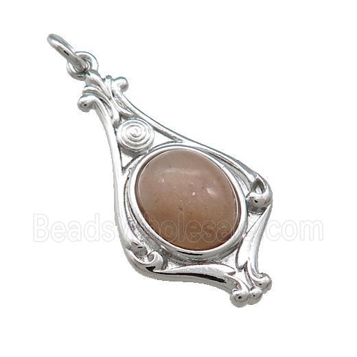 Copper Pendant Pave Peach Moonstone Platinum Plated