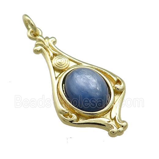 Copper Pendant Pave Blue Kyanite Gold Plated
