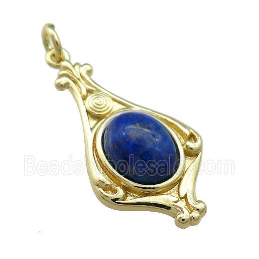 Copper Pendant Pave Blue Lapis Lazuli Gold Plated