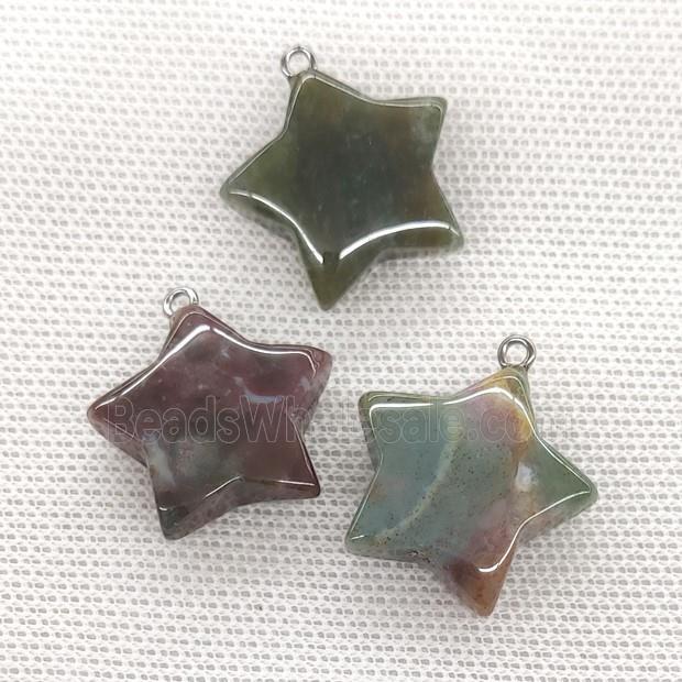 Natural Indian Agate Star Pendant Green