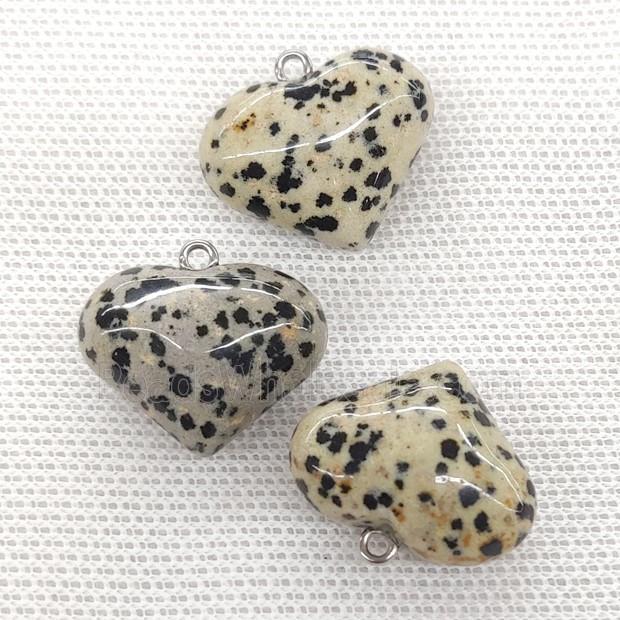 Natural Black Dalmatian Jasper Heart Pendant