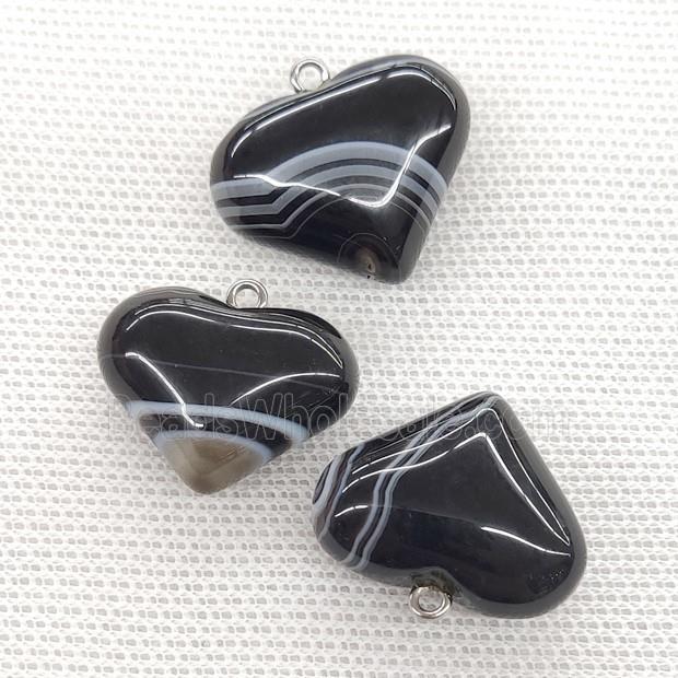 Black Banded Agate Heart Pendant Stripe