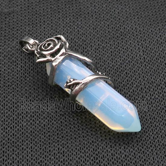 White Opalite Prism Pendant Alloy Flower Wrapped