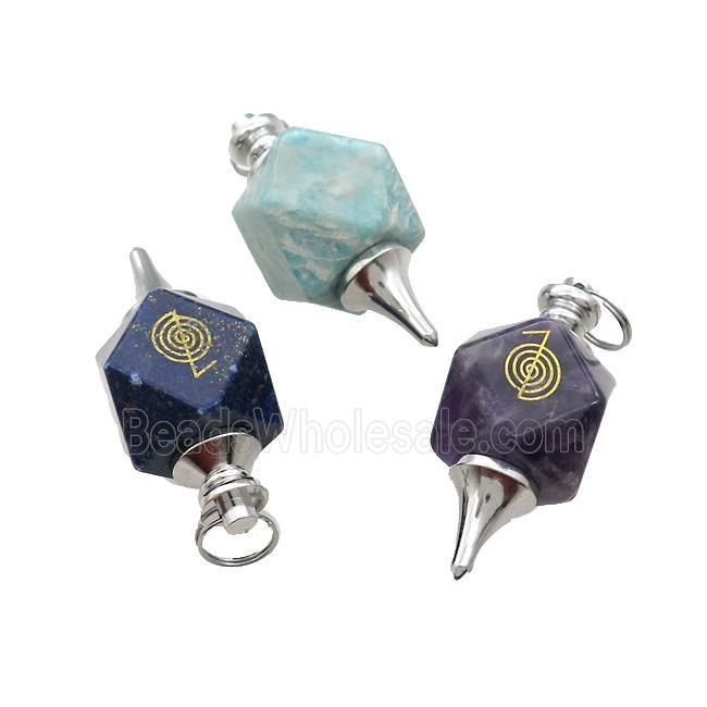 Natural Gemstone Dowsing Pendulum Polygon Alloy Platinum Plated Mixed