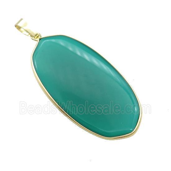 Green Cats Eye Glass Oval Pendant Gold Plated