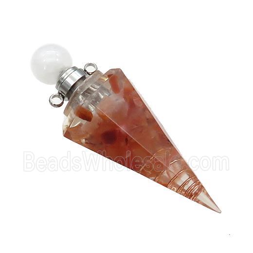 Red Carnelian Chips Perfume Bottle Pendant Resin Cone Platinum Plated
