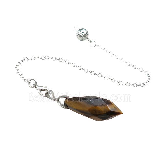 Natural Tiger Eye Stone Pendulum Pendant With Copper Chain Platinum Plated