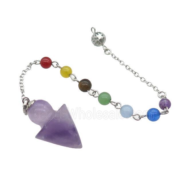 Natural Purple Amethyst Pendulum Pendant With Gemstone Chakra Chain Platinum Plated