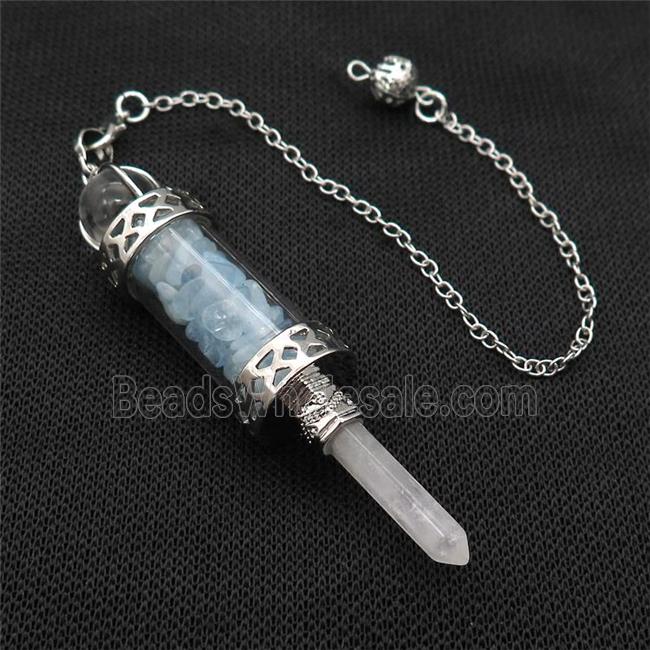 Aquamarine Chips Pendulum Pendant Crystal With Copper Chain Platinum Plated