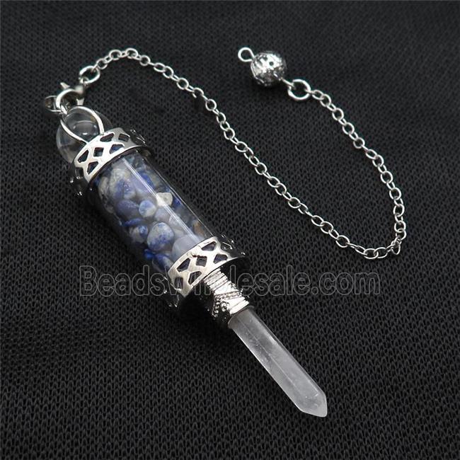 Blue Lapis Lazuli Chips Pendulum Pendant Crystal With Copper Chain Platinum Plated