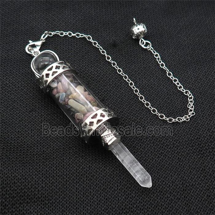 Multicolor Tourmaline Chips Pendulum Pendant Crystal With Copper Chain Platinum Plated