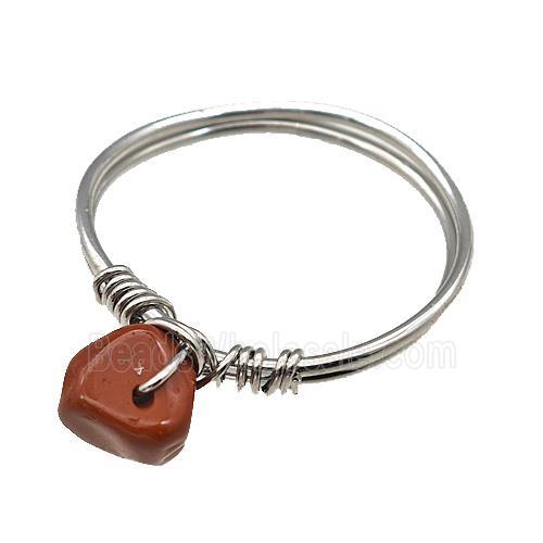 Copper Rings With Red Jasper Wire Wrapped Platinum Plated