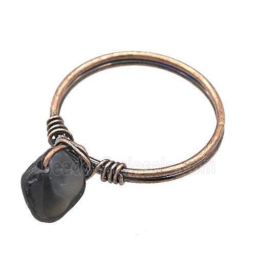 Copper Rings With Black Obsidian Wire Wrapped Antique Red