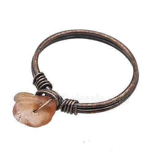 Copper Rings With Carnelian Wire Wrapped Antique Red