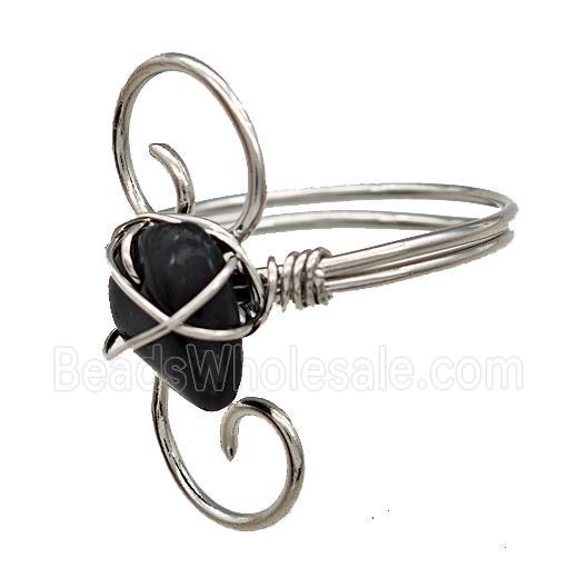 Copper Rings With Black Obsidian Wire Wrapped Platinum Plated