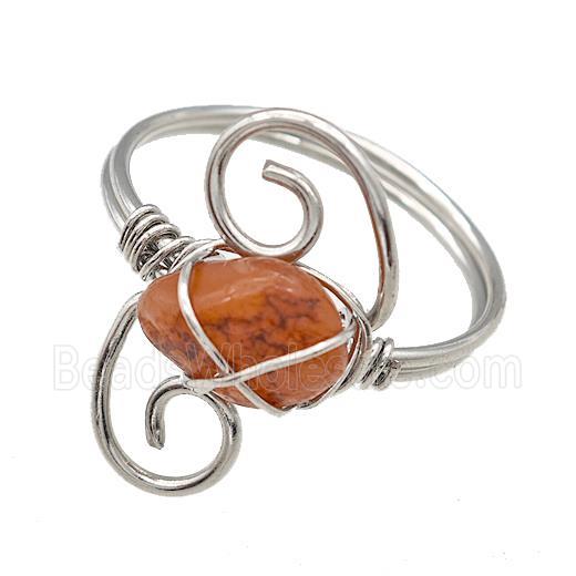 Copper Rings With Red Dye Howlite Turquoise Wire Wrapped Platinum Plated