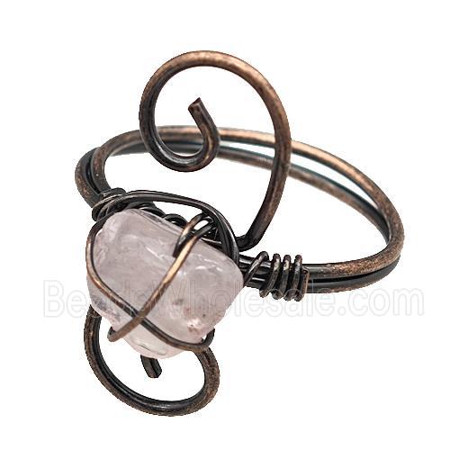 Copper Rings With Rose Quartz Wire Wrapped Antique Red