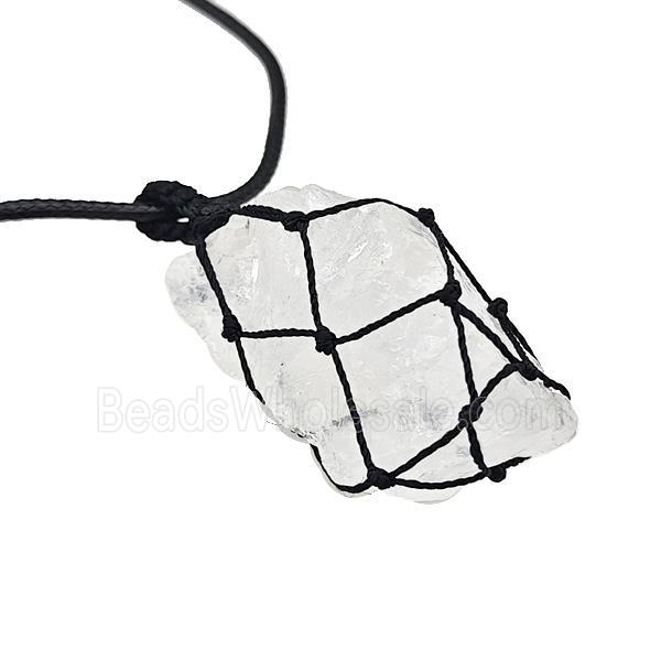Clear Quartz Nugget Necklaces Waxed Fabric Adjustable Wire Wrapped