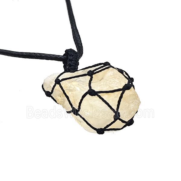 Natural Citrine Nugget Necklaces Waxed Fabric Adjustable Wire Wrapped