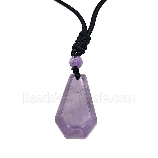 Natural Purple Amethyst Necklaces Adjustable Nylon Rope