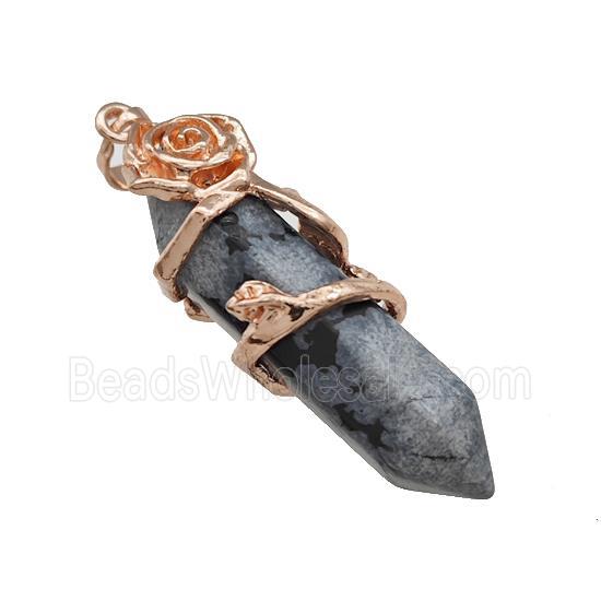 Snowflake Jasper Prism Pendant Cone Alloy Flower Wrapped Rose Gold