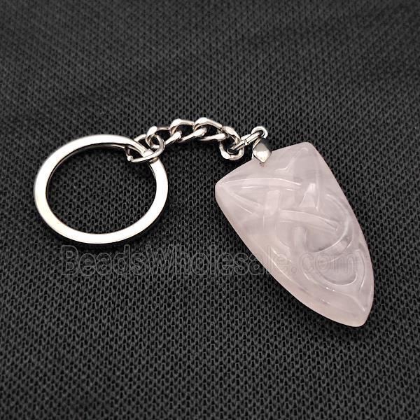 Natural Pink Rose Quartz Pendant Bullet Sailors Knot With Copper Keychain Platinum Plated