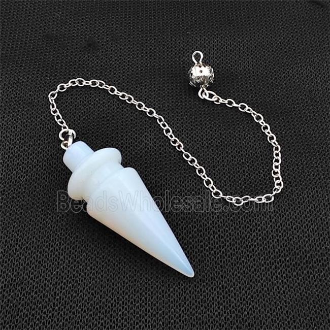 White Opalite Dowsing Pendulum Pendant With Chain Platinum Plated