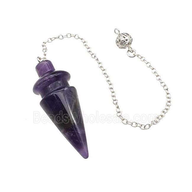 Natural Purple Amethyst Dowsing Pendulum Pendant With Chain Platinum Plated