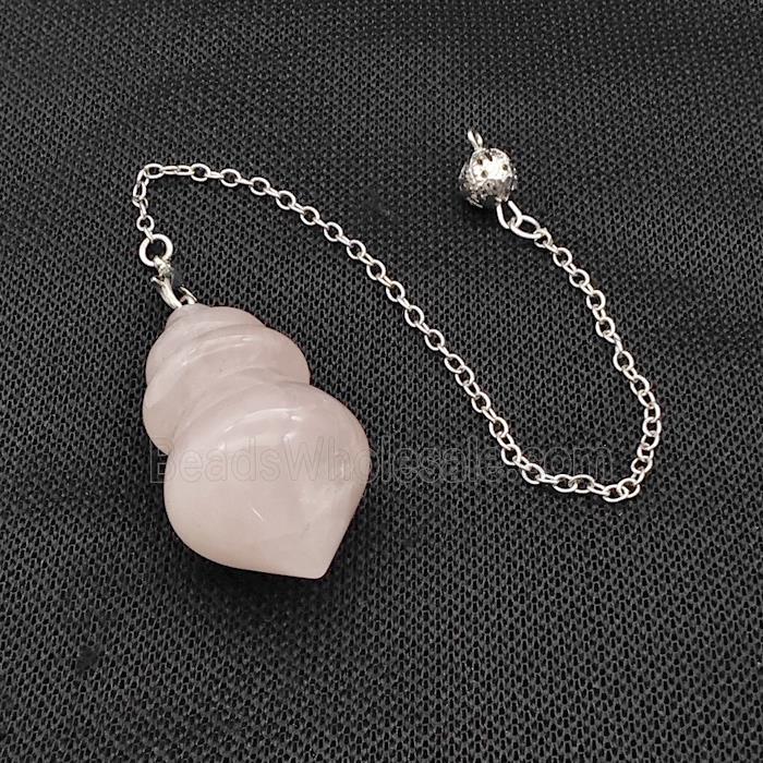 Natural Pink Rose Quartz Dowsing Pendulum Pendant With Chain Platinum Plated
