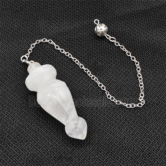 Natural Clear Quartz Dowsing Pendulum Pendant With Chain Platinum Plated