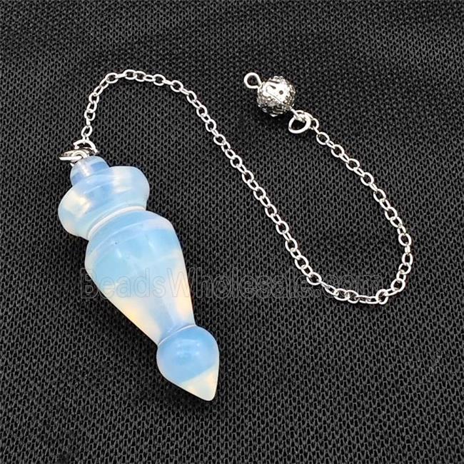 White Opalite Dowsing Pendulum Pendant With Chain Platinum Plated