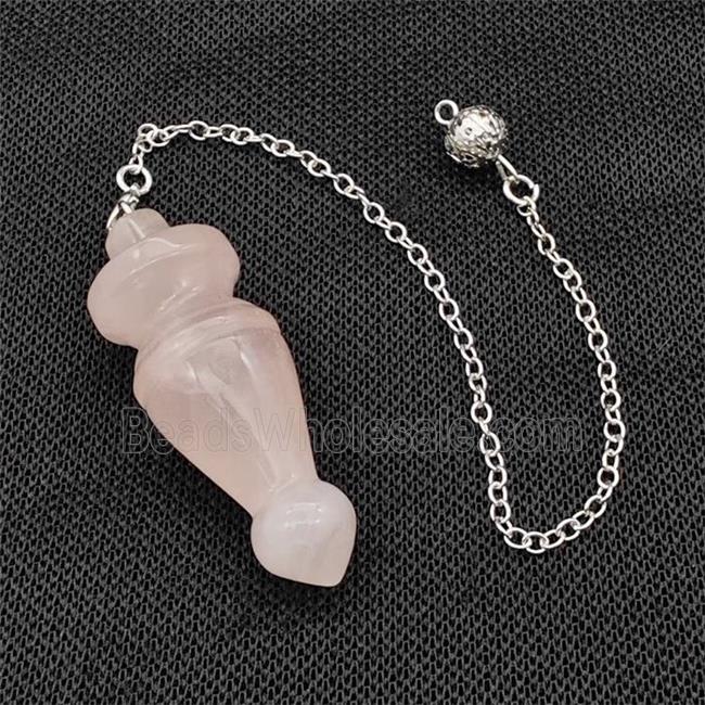 Natural Pink Rose Quartz Dowsing Pendulum Pendant With Chain Platinum Plated