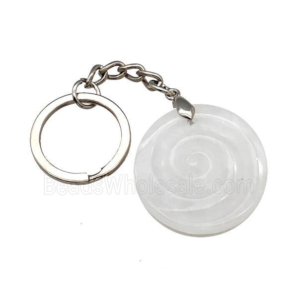 Clear Quartz Spiral Keychain Circle Alloy Platinum Plated