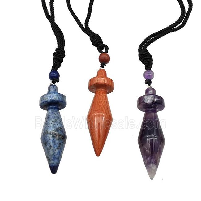 Natural Gemstone Pendulum Necklace Black Nylon Rope Mixed