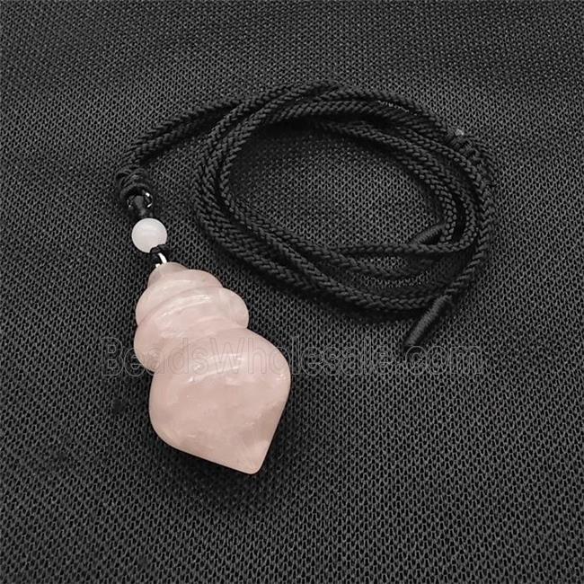Pink Rose Quartz Dowsing Pendulum Necklace Black Nylon Rope