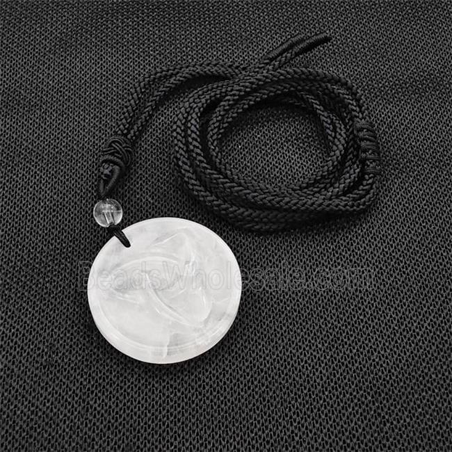 Natural Clear Quartz Trinity Necklace Circle Black Nylon Rope